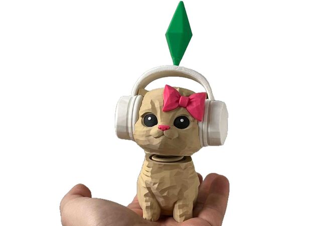 Sims Cat Котик симс с кристаллом Светлый в наушниках шевелит головой 10 см