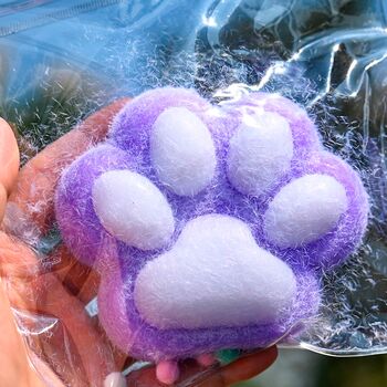 Большая таба лапка  15 см Purple Based White Paw фиолетовая, с пушком ворс